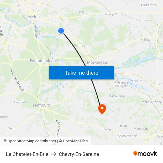 Le Chatelet-En-Brie to Chevry-En-Sereine map