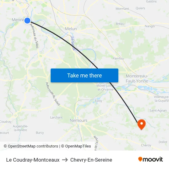 Le Coudray-Montceaux to Chevry-En-Sereine map