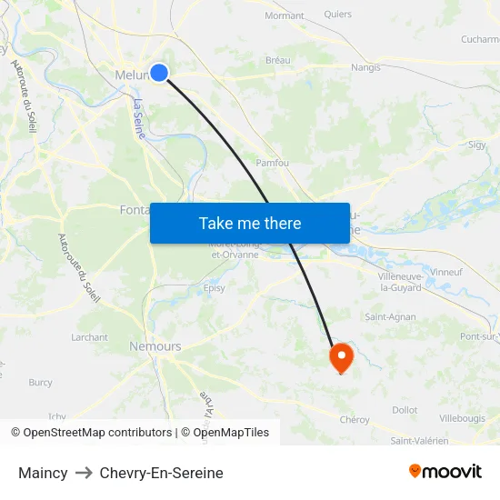 Maincy to Chevry-En-Sereine map