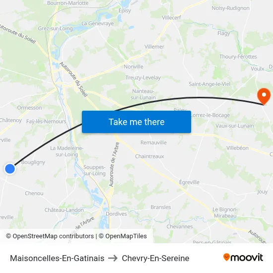 Maisoncelles-En-Gatinais to Chevry-En-Sereine map