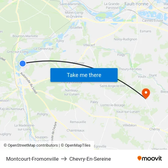Montcourt-Fromonville to Chevry-En-Sereine map