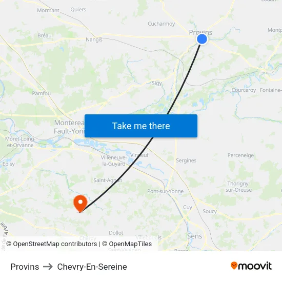 Provins to Chevry-En-Sereine map