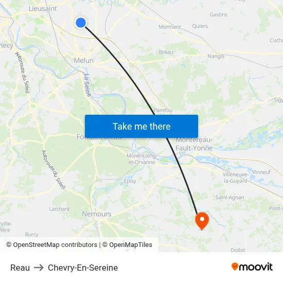 Reau to Chevry-En-Sereine map