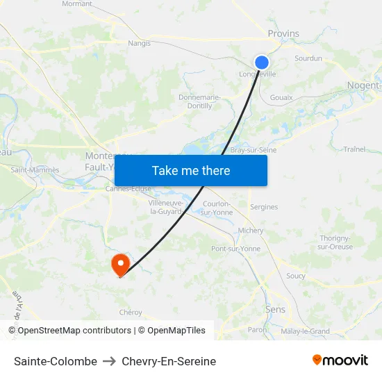 Sainte-Colombe to Chevry-En-Sereine map