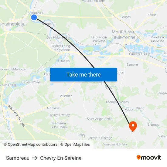 Samoreau to Chevry-En-Sereine map