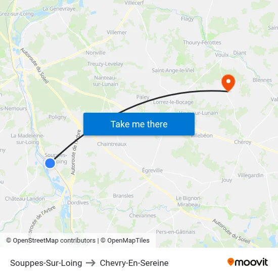 Souppes-Sur-Loing to Chevry-En-Sereine map