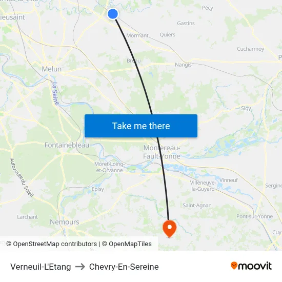Verneuil-L'Etang to Chevry-En-Sereine map