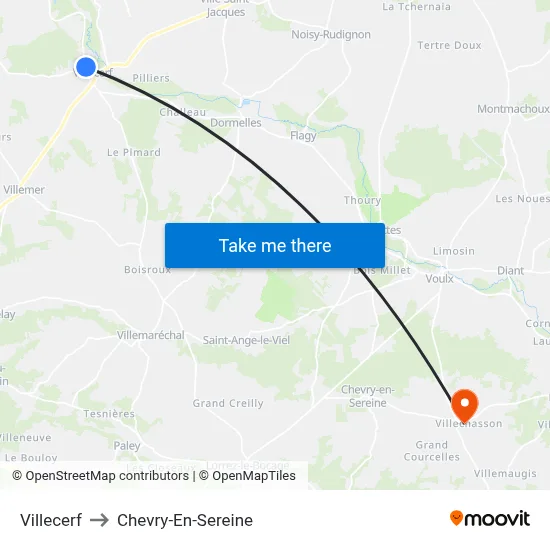 Villecerf to Chevry-En-Sereine map