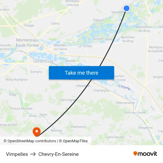 Vimpelles to Chevry-En-Sereine map