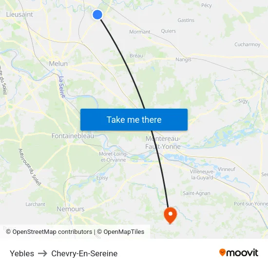Yebles to Chevry-En-Sereine map