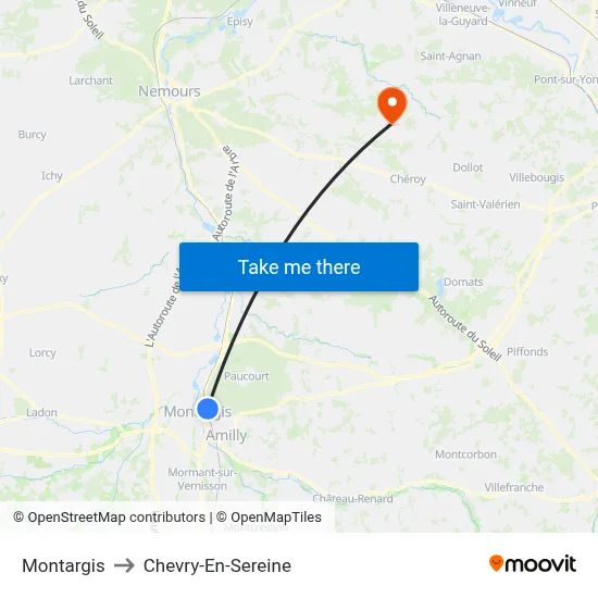 Montargis to Chevry-En-Sereine map