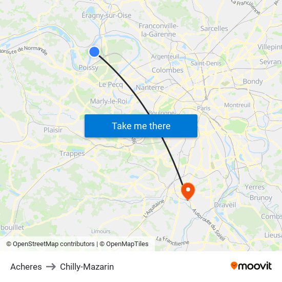 Acheres to Chilly-Mazarin map