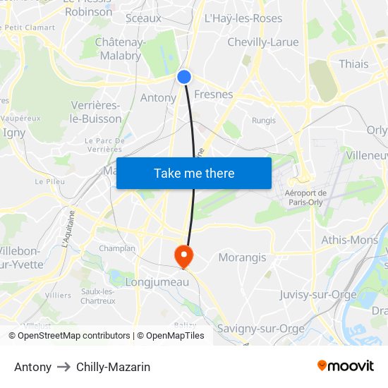 Antony to Chilly-Mazarin map
