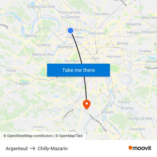 Argenteuil to Chilly-Mazarin map