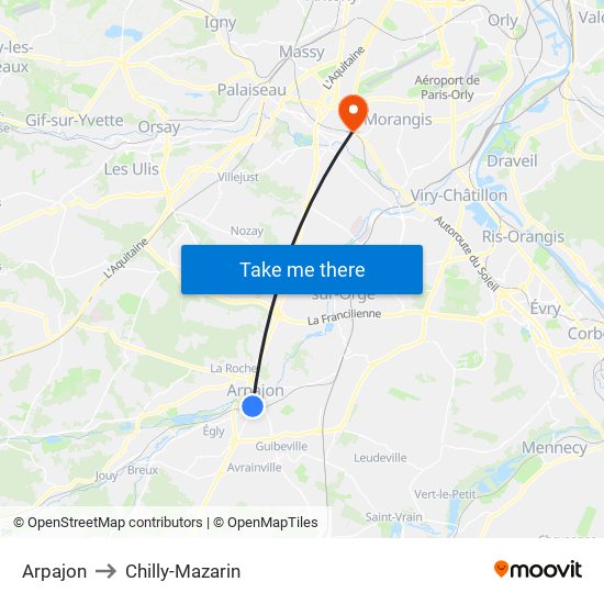 Arpajon to Chilly-Mazarin map