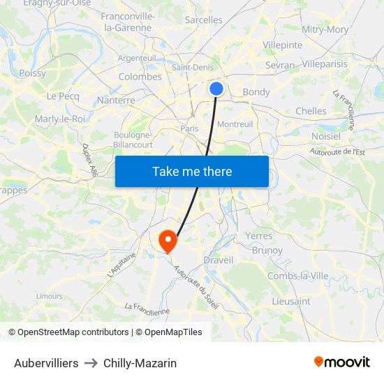 Aubervilliers to Chilly-Mazarin map