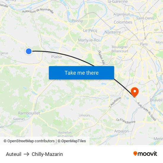 Auteuil to Chilly-Mazarin map