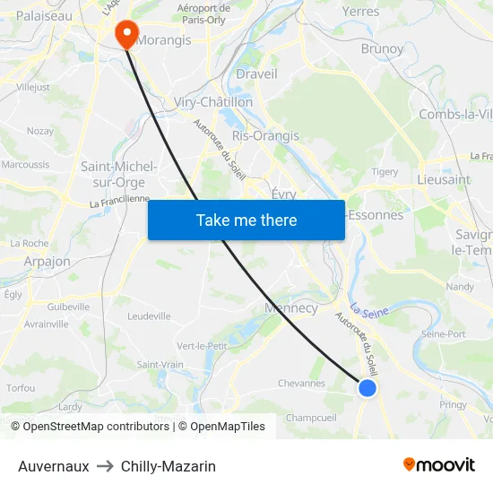 Auvernaux to Chilly-Mazarin map