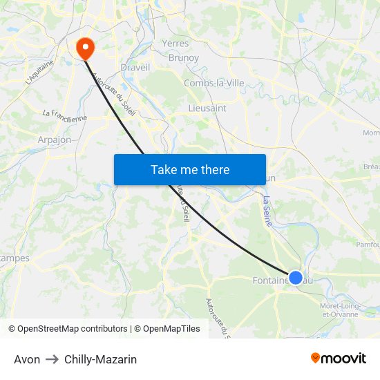 Avon to Chilly-Mazarin map