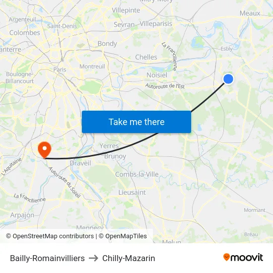 Bailly-Romainvilliers to Chilly-Mazarin map
