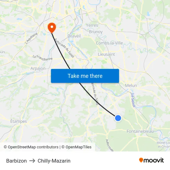 Barbizon to Chilly-Mazarin map