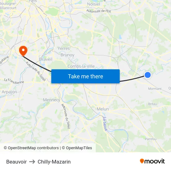 Beauvoir to Chilly-Mazarin map