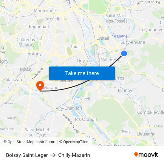 Boissy-Saint-Leger to Chilly-Mazarin map
