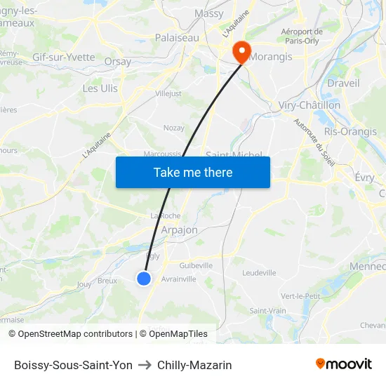 Boissy-Sous-Saint-Yon to Chilly-Mazarin map