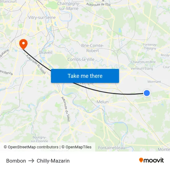 Bombon to Chilly-Mazarin map