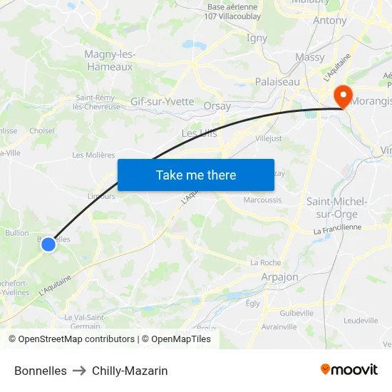 Bonnelles to Chilly-Mazarin map