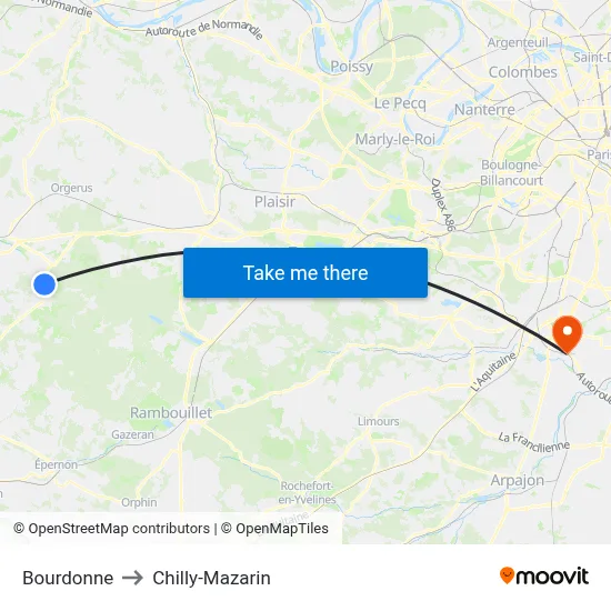 Bourdonne to Chilly-Mazarin map