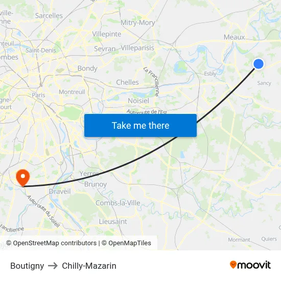 Boutigny to Chilly-Mazarin map