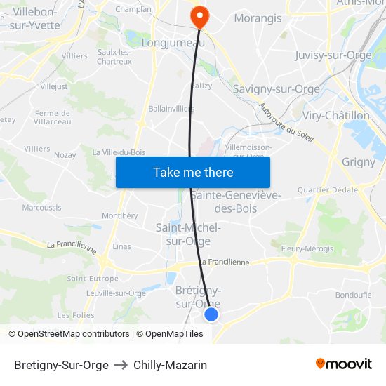 Bretigny-Sur-Orge to Chilly-Mazarin map