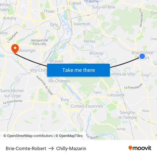 Brie-Comte-Robert to Chilly-Mazarin map