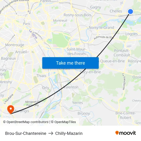 Brou-Sur-Chantereine to Chilly-Mazarin map