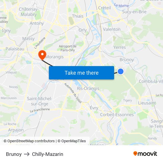 Brunoy to Chilly-Mazarin map