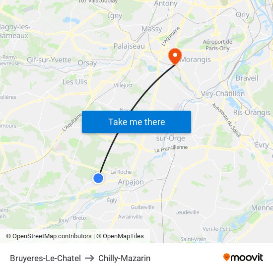 Bruyeres-Le-Chatel to Chilly-Mazarin map