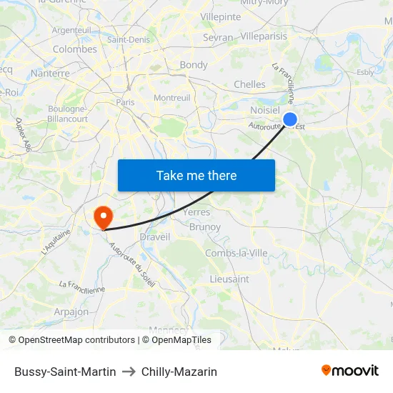 Bussy-Saint-Martin to Chilly-Mazarin map