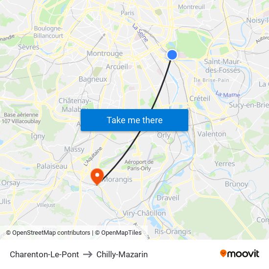 Charenton-Le-Pont to Chilly-Mazarin map