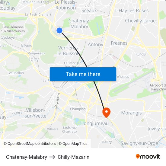 Chatenay-Malabry to Chilly-Mazarin map