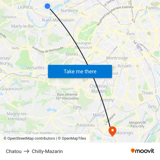 Chatou to Chilly-Mazarin map
