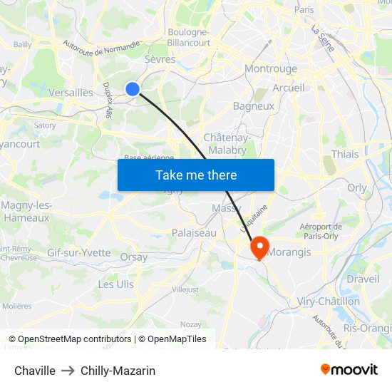 Chaville to Chilly-Mazarin map
