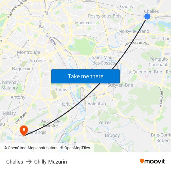 Chelles to Chilly-Mazarin map