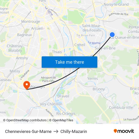 Chennevieres-Sur-Marne to Chilly-Mazarin map