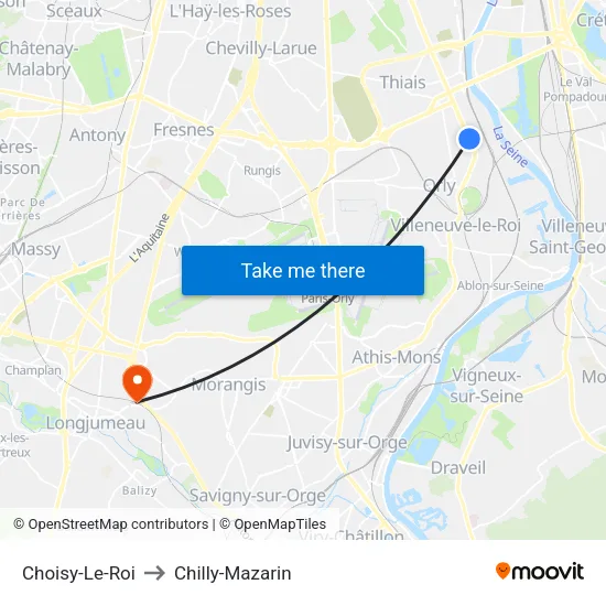 Choisy-Le-Roi to Chilly-Mazarin map