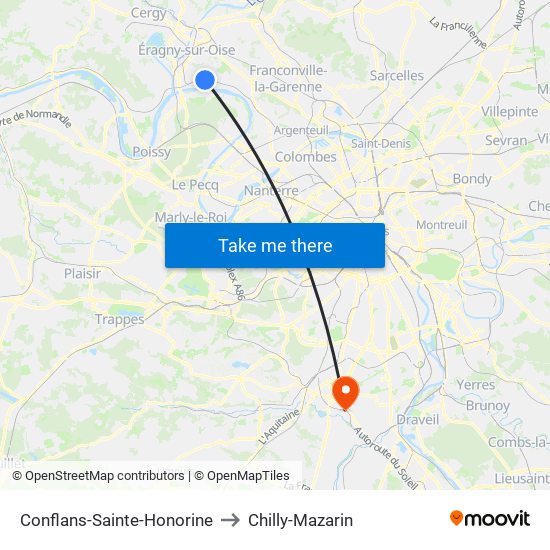 Conflans-Sainte-Honorine to Chilly-Mazarin map
