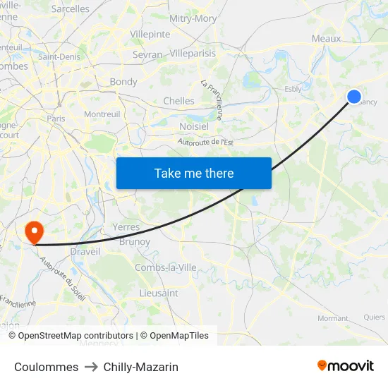 Coulommes to Chilly-Mazarin map