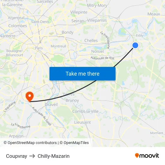 Coupvray to Chilly-Mazarin map
