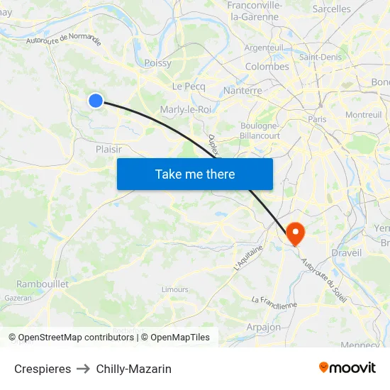 Crespieres to Chilly-Mazarin map