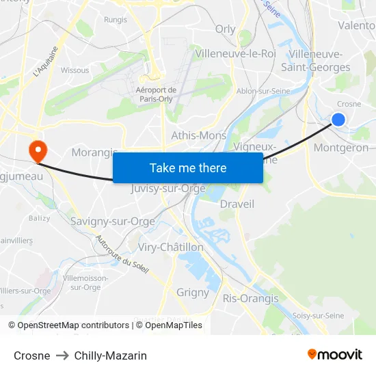 Crosne to Chilly-Mazarin map